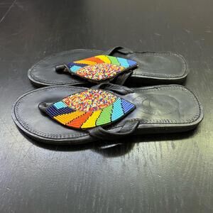 Beaded‎ Leather Sandals from Mexico - 39 (8.5)